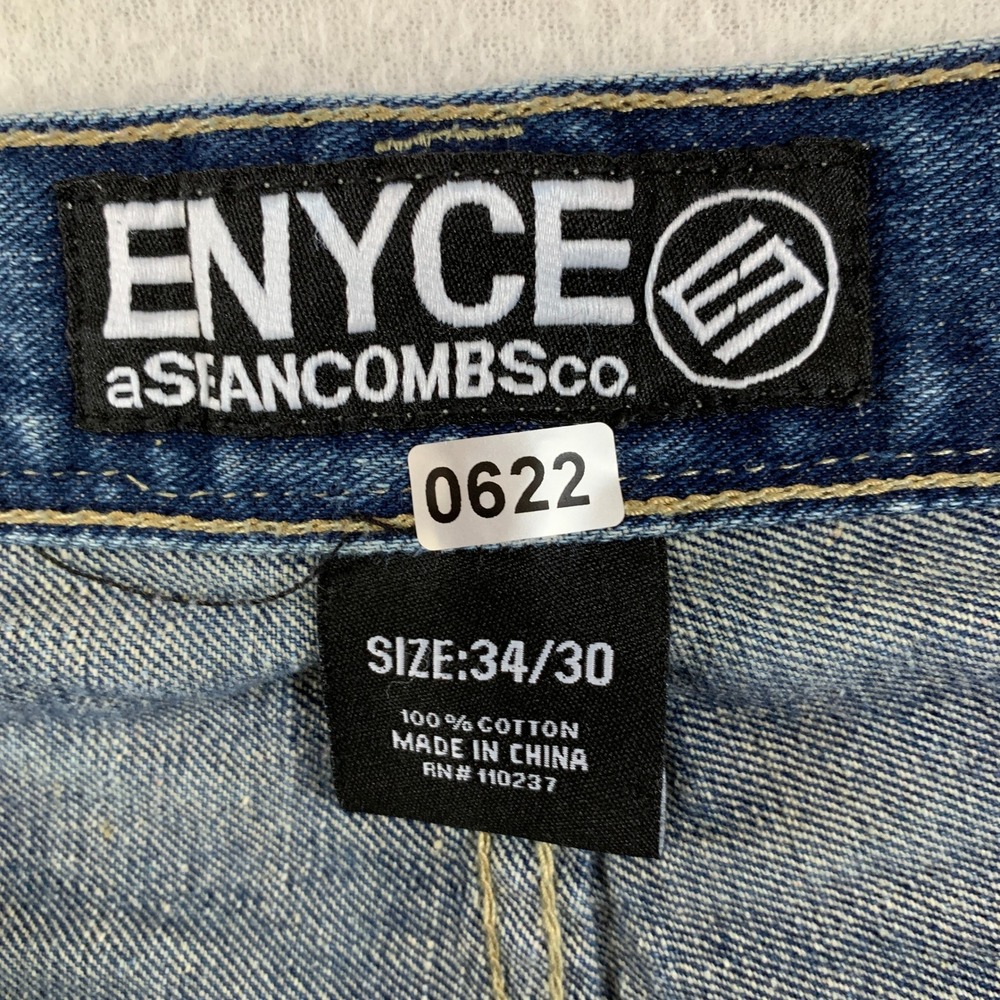ENYCE Jeans Men Embroidered Blue Denim Straight Leg Y2K Casual 34x29 (Tag 34x30) - Picture 3 of 13